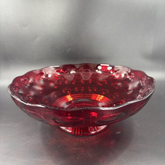 Imperial Glass Old English Ruby Bowl Dot Groove Design Footed Scalloped Rim Bowl - Picture 15 of 16